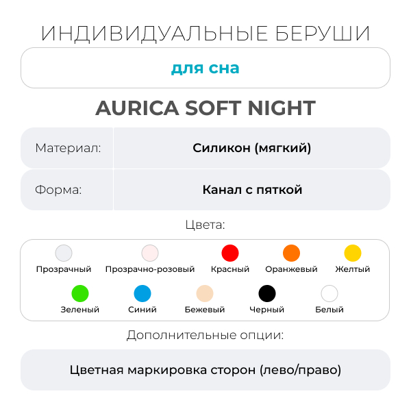 Индивидуальные беруши для сна Aurica Soft night